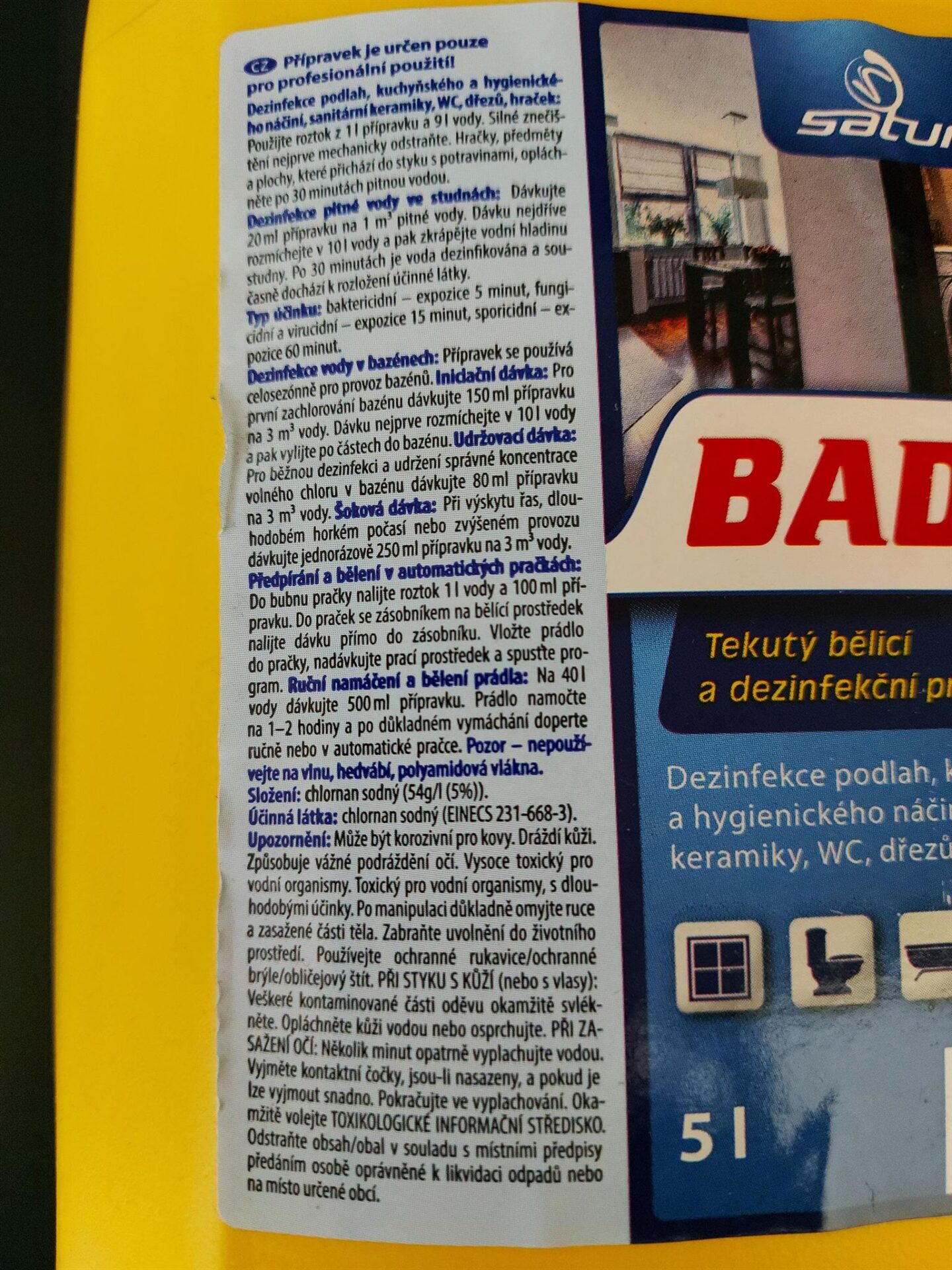 Sabrex, Badex bělící a dezinfekční prostředek 5 litrů (Savo) - Obrázek 2