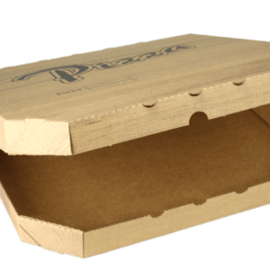 PIZZA krabice 32x32x3 cm hnědá s dřevěným dekorem a potiskem PIZZA (100 ks)