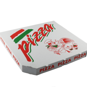 PIZZA krabice 45x45x4 cm bílá s potiskem kuchař (50 ks)