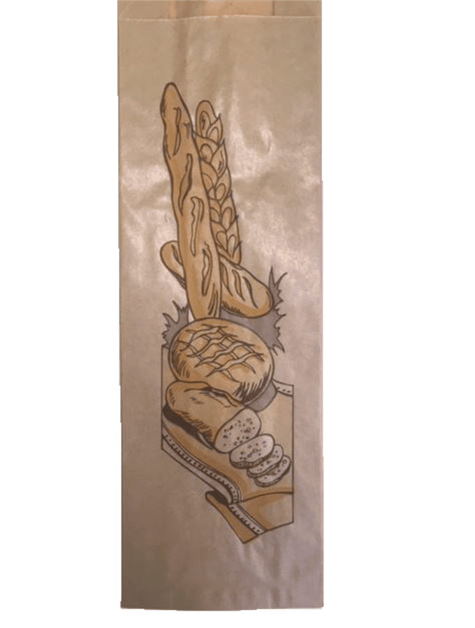 Sáček papírový na PEČIVO hnědý s potiskem 12+6x37 cm (1000 ks)